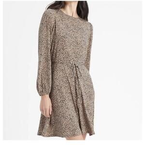 Banana Republic Dress Womens Sz Medium Brown ALine Leopard Print Tie Waist Chic